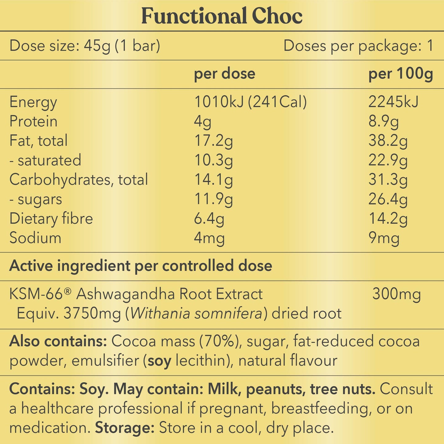 Functional Chocolate - Nutrition information - Moodi