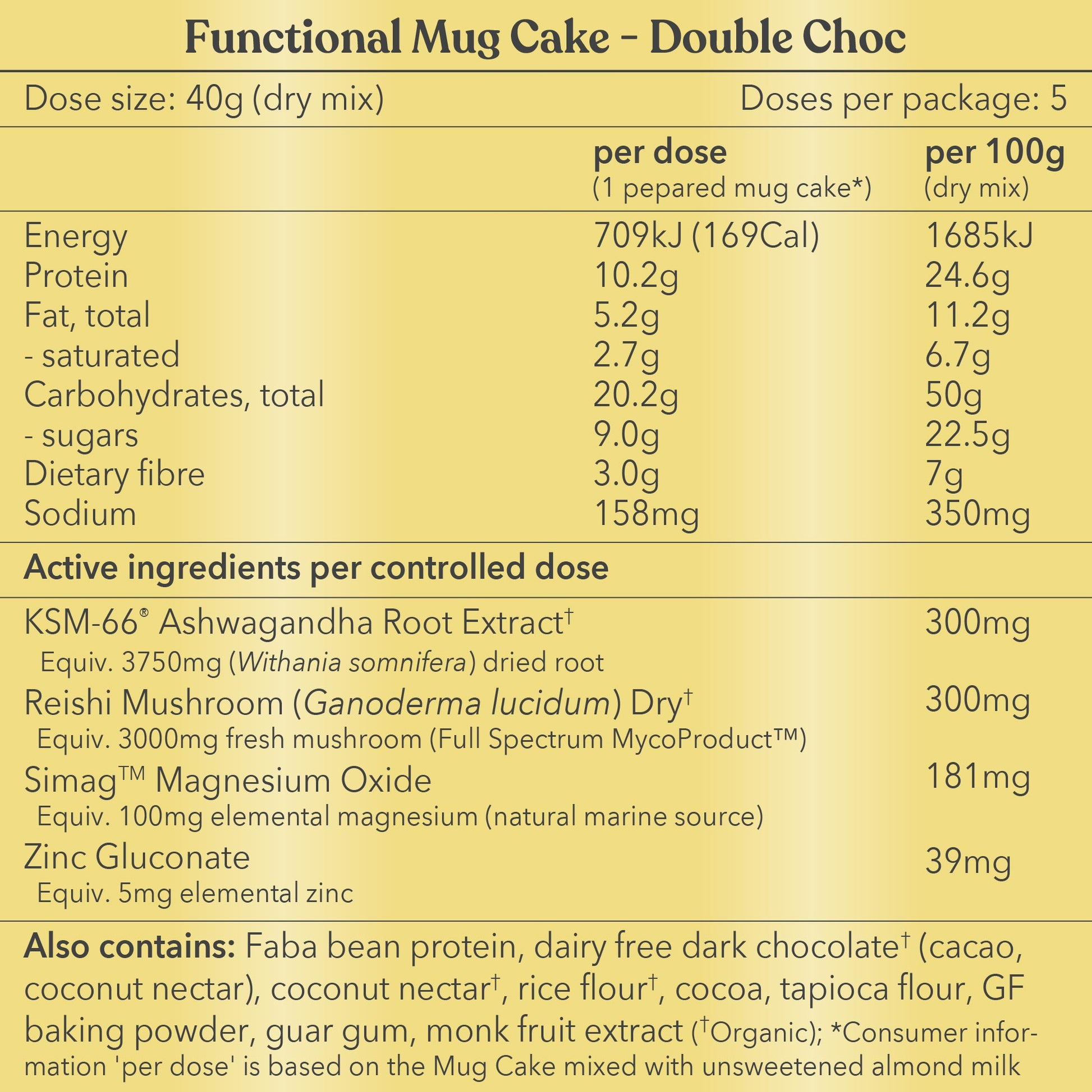 Functional Mug Cake - Double Chocolate - Nutrition information - Moodi